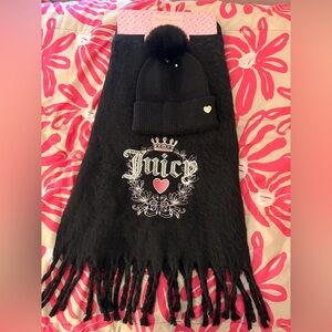 Juicy Couture faux fur scarf and beanie set in black NWT